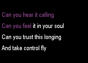 Can you hear it calling

Can you feel it in your soul

Can you trust this longing

And take control fly