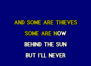 AND SOME ARE THIEVES

SOME ARE NOW
BEHIND THE SUN
BUT I'LL NEVER