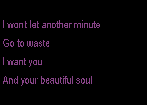 I won't let another minute
Go to waste

I want you

And your beautiful soul