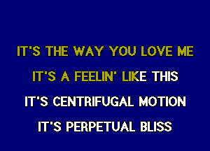 IT'S THE WAY YOU LOVE ME
IT'S A FEELIN' LIKE THIS
IT'S CENTRIFUGAL MOTION
IT'S PERPETUAL BLISS