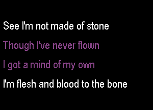 See I'm not made of stone

Though I've never flown

I got a mind of my own

I'm flesh and blood to the bone
