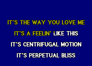 IT'S THE WAY YOU LOVE ME
IT'S A FEELIN' LIKE THIS
IT'S CENTRIFUGAL MOTION
IT'S PERPETUAL BLISS