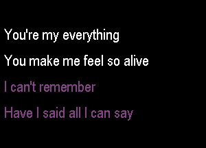 You're my everything
You make me feel so alive

I can't remember

Have I said all I can say