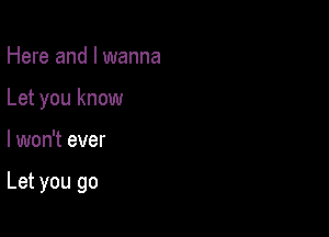 Here and I wanna

Let you know

I won't ever

Let you go
