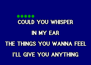 COULD YOU WHISPER

IN MY EAR
THE THINGS YOU WANNA FEEL
I'LL GIVE YOU ANYTHING