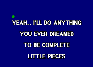 YEAH.. I'LL DO ANYTHING

YOU EVER DREAMED
TO BE COMPLETE
LITTLE PIECES