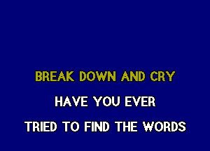 BREAK DOWN AND CRY
HAVE YOU EVER
TRIED TO FIND THE WORDS