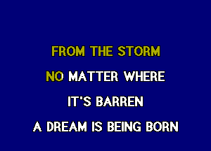 FROM THE STORM

NO MATTER WHERE
IT'S BARREN
A DREAM IS BEING BORN
