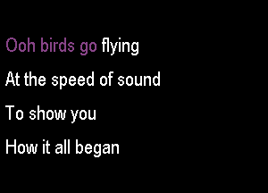 Ooh birds go flying

At the speed of sound

To show you

How it all began