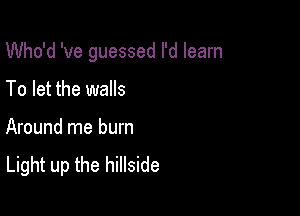 Who'd 've guessed I'd learn

To let the walls
Around me burn
Light up the hillside