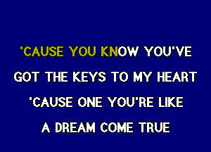 'CAUSE YOU KNOWr YOU'VE
GOT THE KEYS TO MY HEART
'CAUSE ONE YOU'RE LIKE
A DREAM COME TRUE