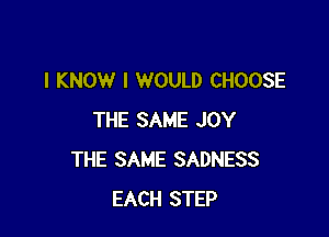 I KNOW I WOULD CHOOSE

THE SAME JOY
THE SAME SADNESS
EACH STEP