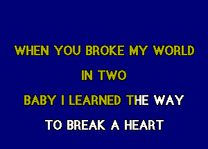 WHEN YOU BROKE MY WORLD

IN TWO
BABY I LEARNED THE WAY
TO BREAK A HEART