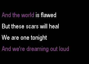And the world is flawed
But these scars will heal

We are one tonight

And we're dreaming out loud