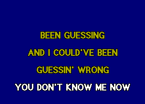 BEEN GUESSING

AND I COULD'VE BEEN
GUESSIN' WRONG
YOU DON'T KNOW ME NOW