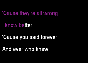 'Cause theyre all wrong

I know better
'Cause you said forever

And ever who knew