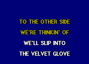 TO THE OTHER SIDE

WE'RE THINKIN' 0F
WE'LL SLIP INTO
THE VELVET GLOVE