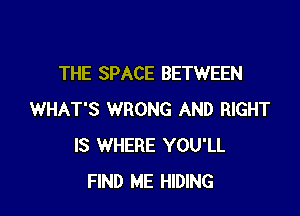 THE SPACE BETWEEN

WHAT'S WRONG AND RIGHT
IS WHERE YOU'LL
FIND ME HIDING