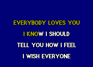 EVERYBODY LOVES YOU

I KNOW I SHOULD
TELL YOU HOW I FEEL
I WISH EVERYONE