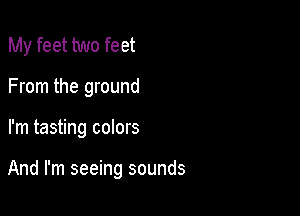 My feet two feet
From the ground

I'm tasting colors

And I'm seeing sounds