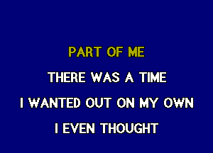 PART OF ME

THERE WAS A TIME
I WANTED OUT ON MY OWN
I EVEN THOUGHT