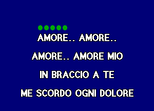 AMORE. . AMORE. .

ANDRE. AMORE MIO
IN BRACCIO A TE
ME SCORDO OGNI DOLORE