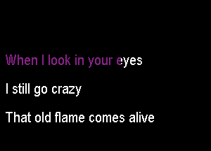 When I look in your eyes

I still go crazy

That old flame comes alive