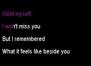I told myself
I won't miss you

But I remembered

What it feels like beside you