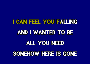 I CAN FEEL YOU FALLING

AND I WANTED TO BE
ALL YOU NEED
SOMEHOW HERE IS GONE