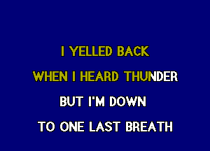 l YELLED BACK

WHEN I HEARD THUNDER
BUT I'M DOWN
TO ONE LAST BREATH