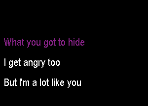 What you got to hide
I get angry too

But I'm a lot like you