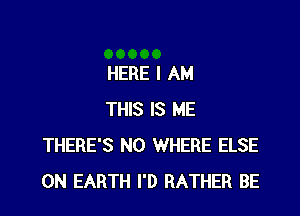 HERE I AM

THIS IS ME
THERE'S N0 WHERE ELSE
ON EARTH I'D RATHER BE