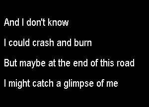 And I don't know
I could crash and burn

But maybe at the end of this road

I might catch a glimpse of me