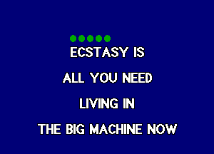 ECSTASY IS

ALL YOU NEED
LIVING IN
THE BIG MACHINE NOW