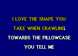 I LOVE THE SHAPE YOU

TAKE WHEN CRAWLING
TOWARDS THE PILLOWCASE
YOU TELL ME