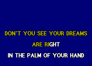 DON'T YOU SEE YOUR DREAMS
ARE RIGHT
IN THE PALM OF YOUR HAND