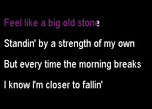 Feel like a big old stone

Standin' by a strength of my own

But every time the morning breaks

I know I'm closer to fallin'