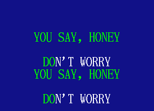YOU SAY, HONEY

DON T WORRY
YOU SAY, HONEY

DON'T WORRY