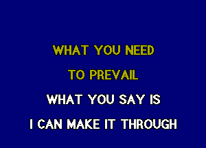 WHAT YOU NEED

TO PREVAIL
WHAT YOU SAY IS
I CAN MAKE IT THROUGH