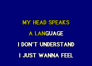 MY HEAD SPEAKS

A LANGUAGE
I DON'T UNDERSTAND
I JUST WANNA FEEL