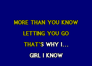 MORE THAN YOU KNOW

LETTING YOU GO
THAT'S WHY I...
GIRL I KNOW