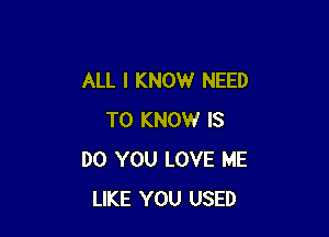 ALL I KNOW NEED

TO KNOW IS
DO YOU LOVE ME
LIKE YOU USED