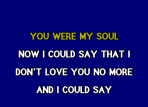 YOU WERE MY SOUL

NOW I COULD SAY THAT I
DON'T LOVE YOU NO MORE
AND I COULD SAY