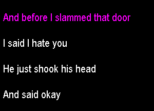 And before I slammed that door
I said I hate you

He just shook his head

And said okay