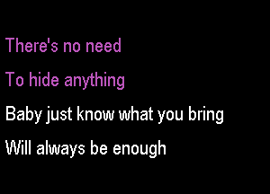 There's no need
To hide anything
Baby just know what you bring

Will always be enough