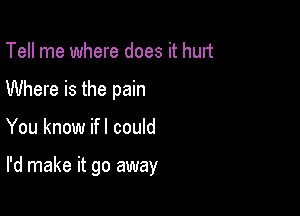 Tell me where does it hurt
Where is the pain

You know ifl could

I'd make it go away