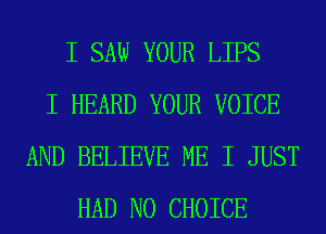 I SAW YOUR LIPS
I HEARD YOUR VOICE
AND BELIEVE ME I JUST
HAD N0 CHOICE