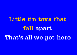 Little tin toys that

fall apart
That's all we got here