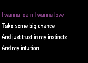 I wanna learn I wanna love

Take some big chance

And just trust in my instincts

And my intuition