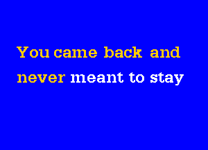 You came back and

never meant to stay